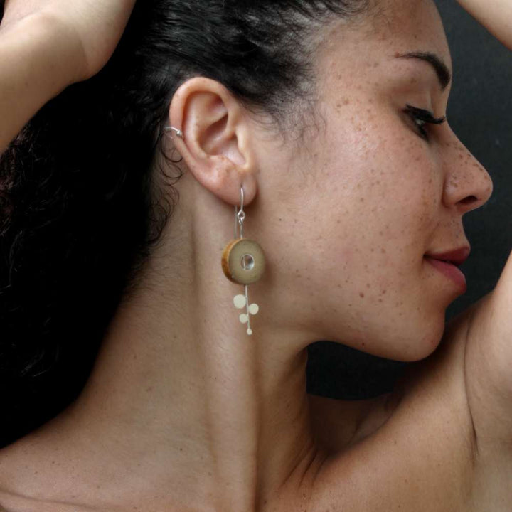 Rhea Dot Rise Earrings | Hand- Crafted | 92.5 Silver & Gold Plated Recycled Brass & Bamboo