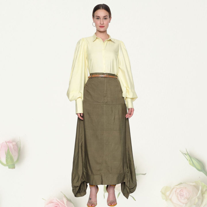 Adalia Asymmetric Cowl Skirt | Comfortable Fabric | Olive Green