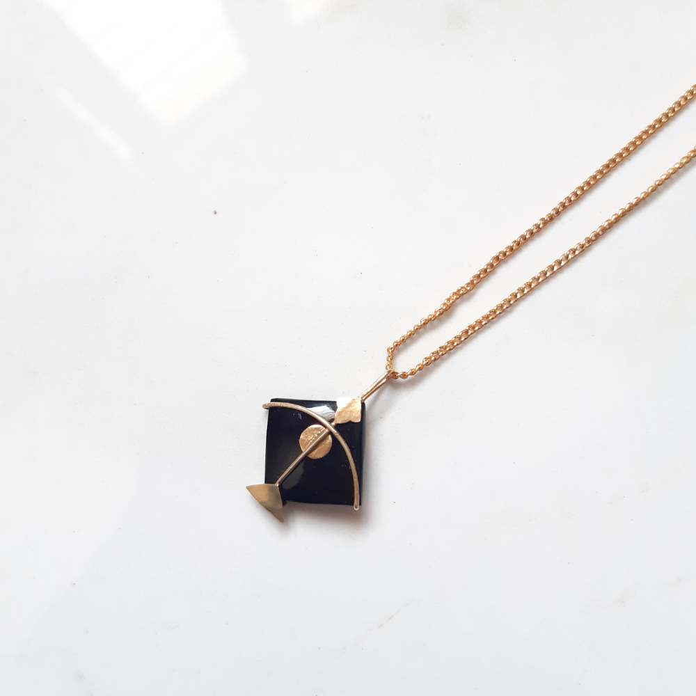 Black Pendant | Kite Designed | Hand Cut | Made of Black Onyx And Gold Plated 925 Silver