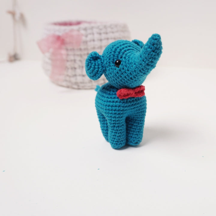 Cute Elephant Soft Toy for Babies | Hand Made of Crochet | Kids Safe | Blue