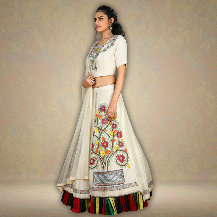 Surasa Elegant Tussar Silk Lehenga Set | Hand-Painted Madhubani | Glamorous