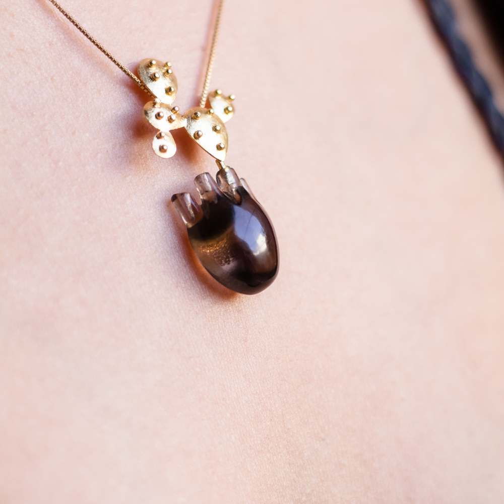 Smoky Quartz Pendant | Hand made with Gold Plated 925 Silver | Cactus & Heart Design