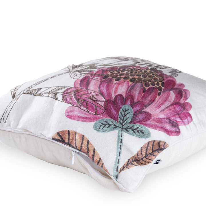 Floral Digital Print Cushion Cover | Contemporary Decor | Linen | 16 x 16 Inch