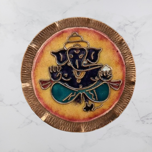 Ganesha Pooja Thali | Copper Ware | Hand-crafted | Festive Decor | Yellow