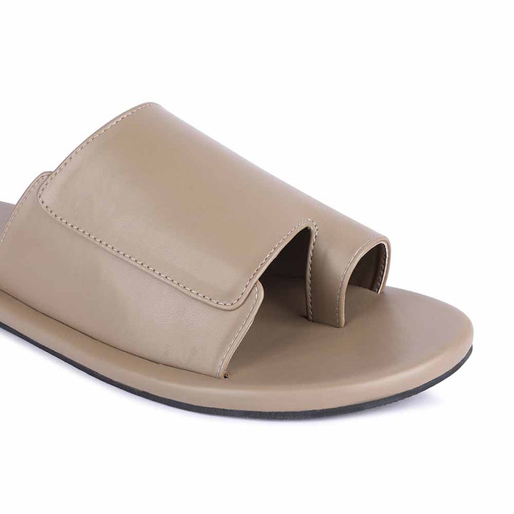 Consciously Designed Cloak Vegan Leather Slides | Beige Flats For Men