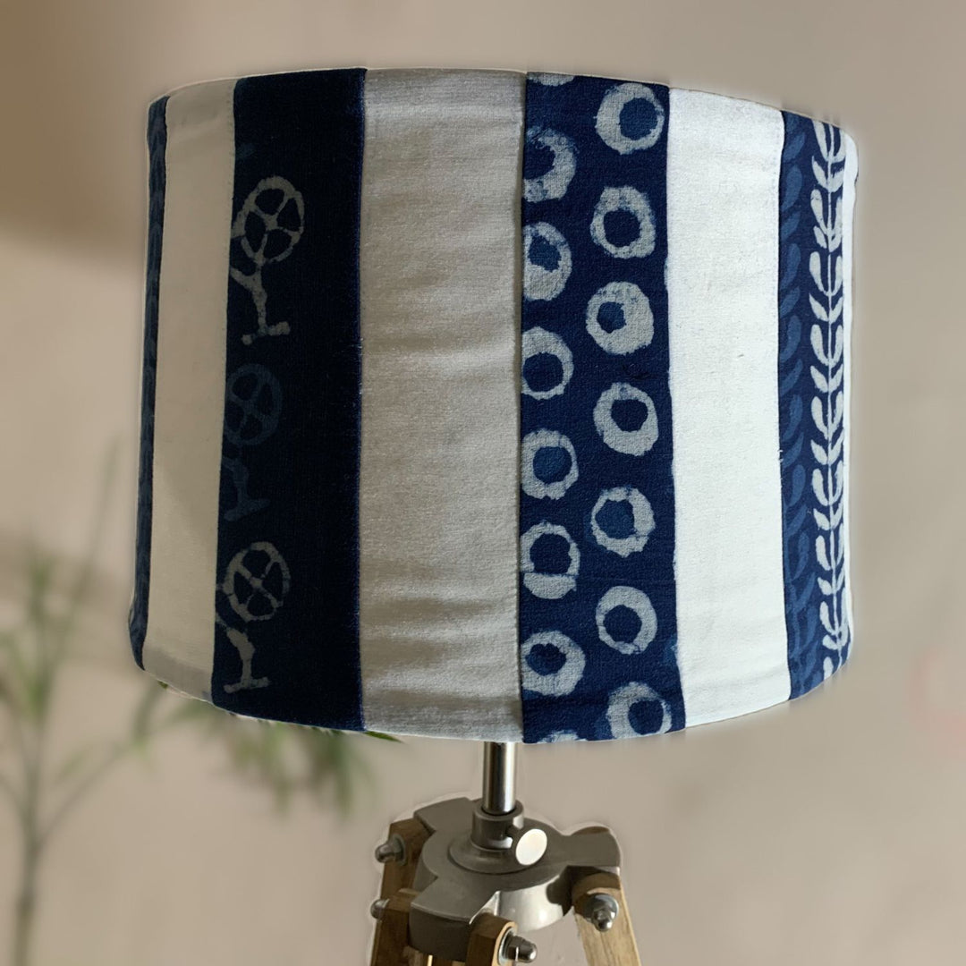 Cotton Striped Removable Lampshade Cover | Hand-Crafted | Earthy Blue