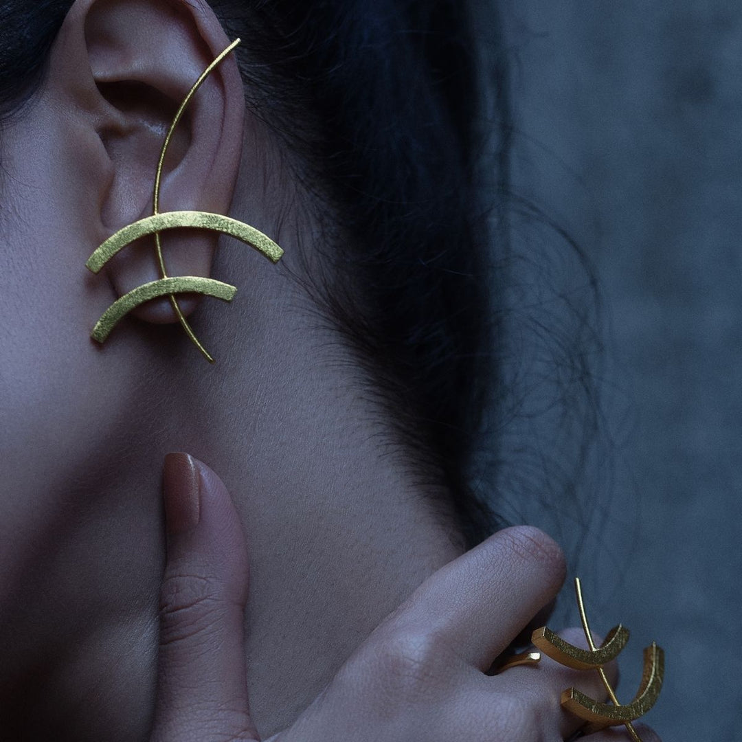 Tohu Earrings | Gold Finish Brass Jewellery | Hand-Crafted | Sustainable