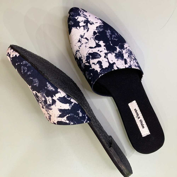 Marble Printed Curved Mules For Women | R-Elan Fabric | Black & White