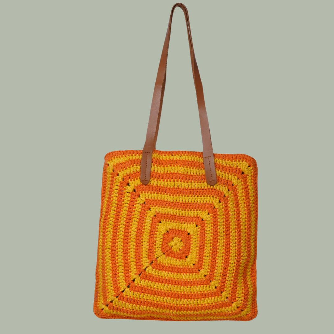 Hand-Crafted Geometric Tote Bag | Hand-Crochet | Cotton Yarn | Dusty Orange