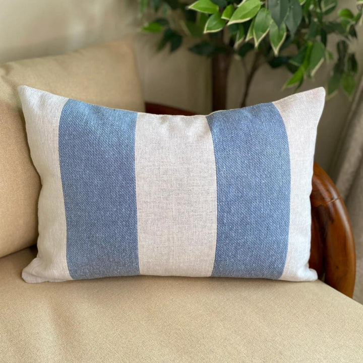 Cotton Stripes Double Sided Cushion Cover | White & Blue | Pack Of 2