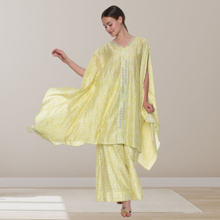 Sunehri Kurta Pallazo Set | Kaftan Style | Sophisticated | Festive Wear | Pastel Yellow