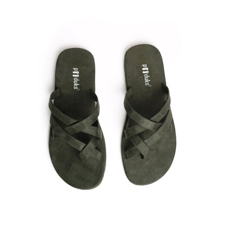 Radial Crossover Vegan Suede Slides Green | Flats for Men | Olive Green