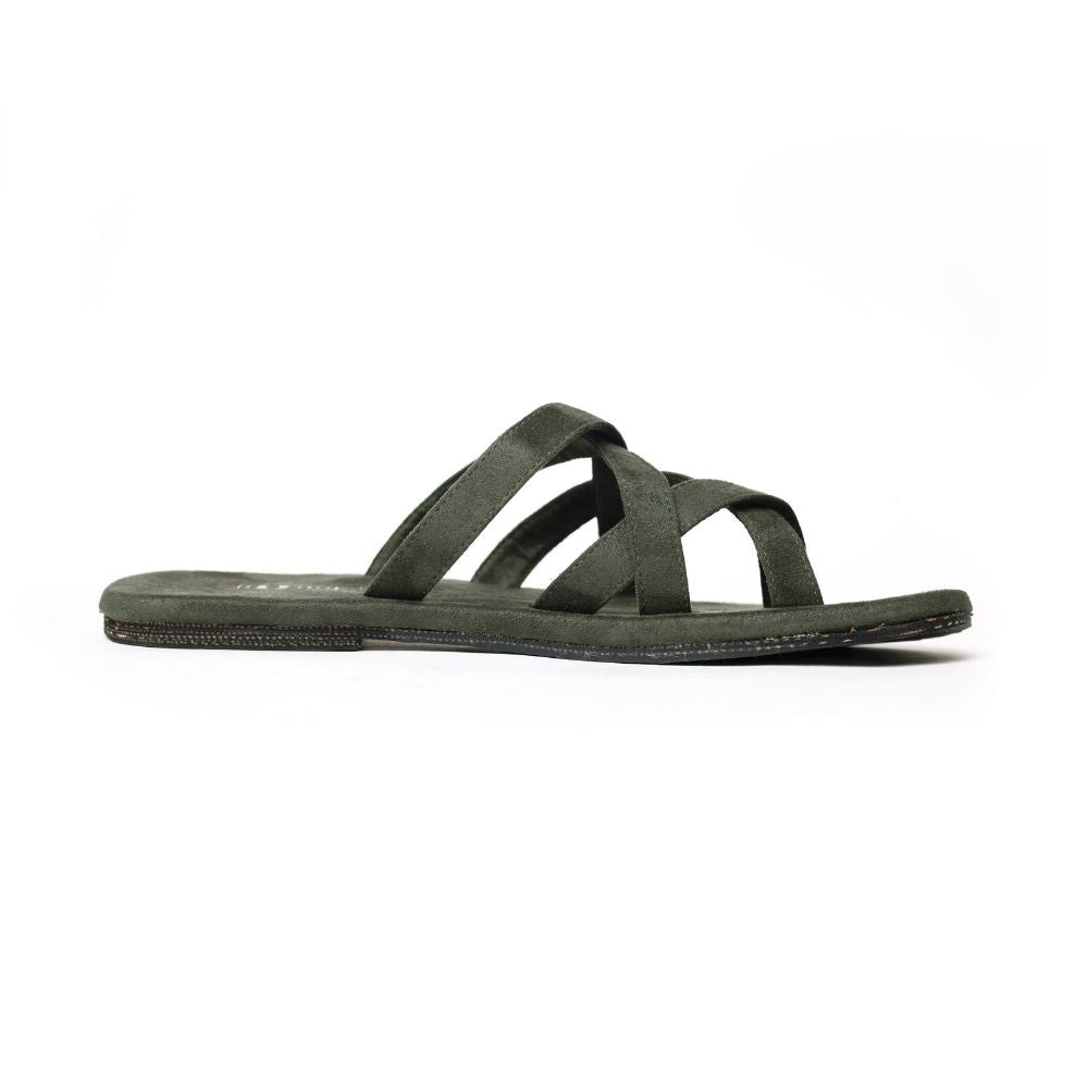 Radial Crossover Vegan Suede Slides Green | Flats for Men | Olive Green