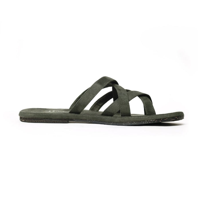 Radial Crossover Vegan Suede Slides Green | Flats for Men | Olive Green