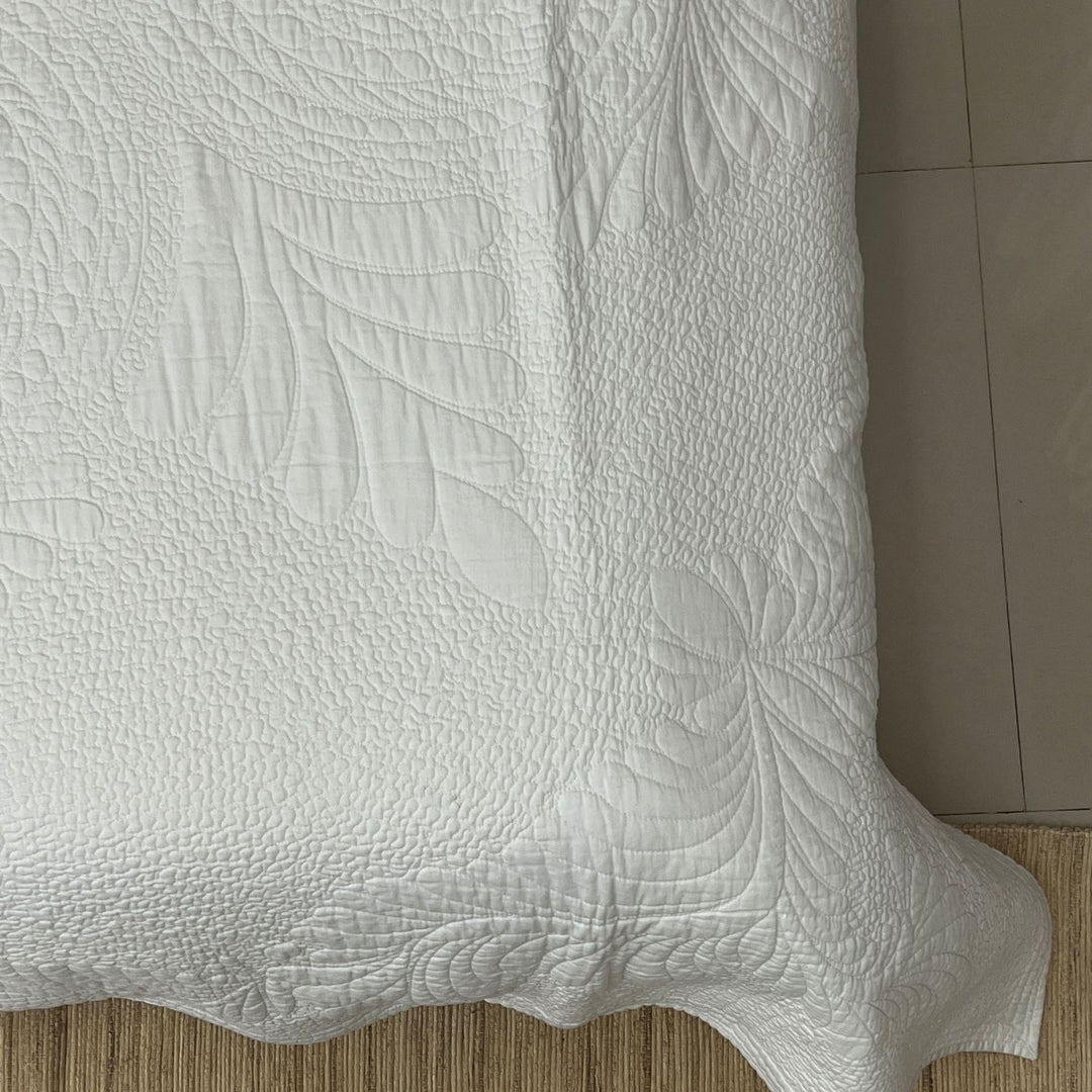 White Cotton Floral Embroidered Quilt | Blossom Elegance | 233 x 280 CM