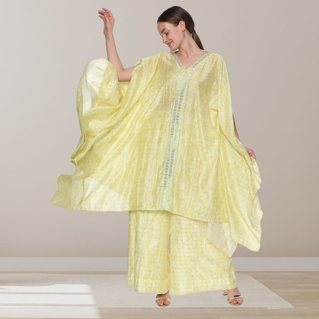 Sunehri Kurta Pallazo Set | Kaftan Style | Sophisticated | Festive Wear | Pastel Yellow