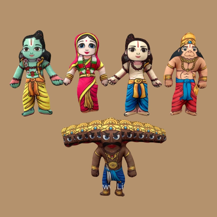 Ramayana Plush Dolls | Indian Mythological Toys | Handcrafted | Set Of 5