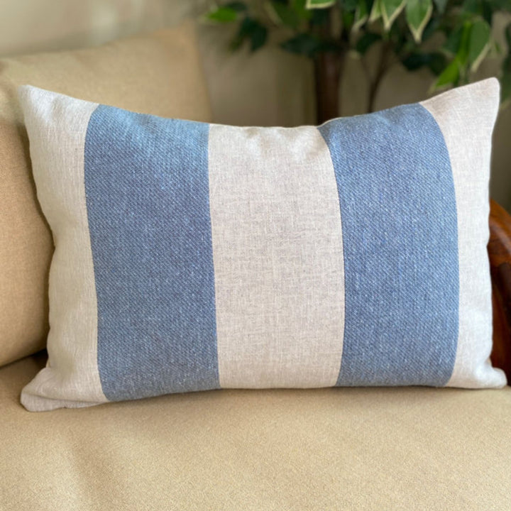 Cotton Stripes Double Sided Cushion Cover | White & Blue | Pack Of 2