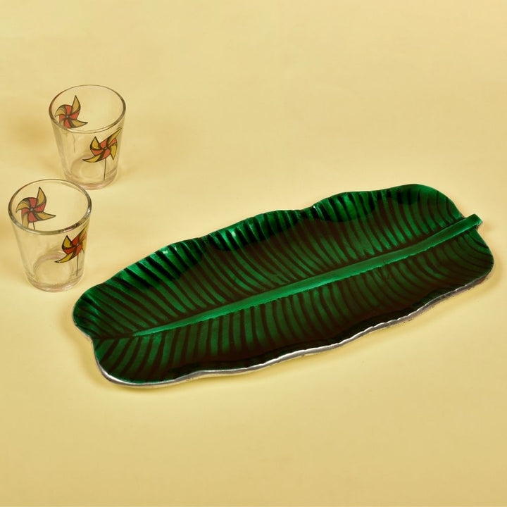 Green Banana Leaf Multipurpose Tray | Dining Room Decor | Artisanal | Hand-Crafted | 11 Inch