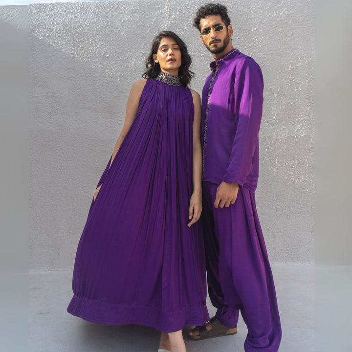 Purple Draped Dhoti Pant | Contemporary Occasion Wear | Sustainably Stylish