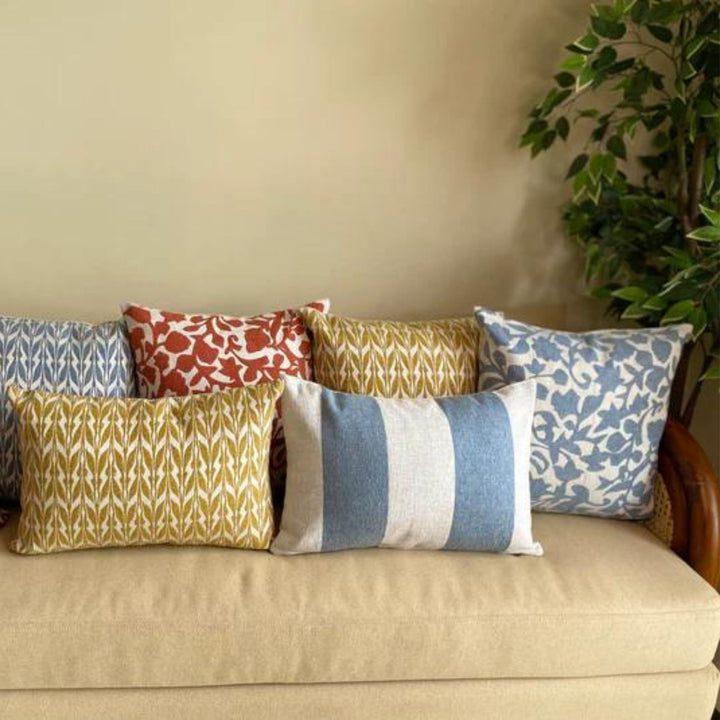 Cotton Stripes Double Sided Cushion Cover | White & Blue | Pack Of 2