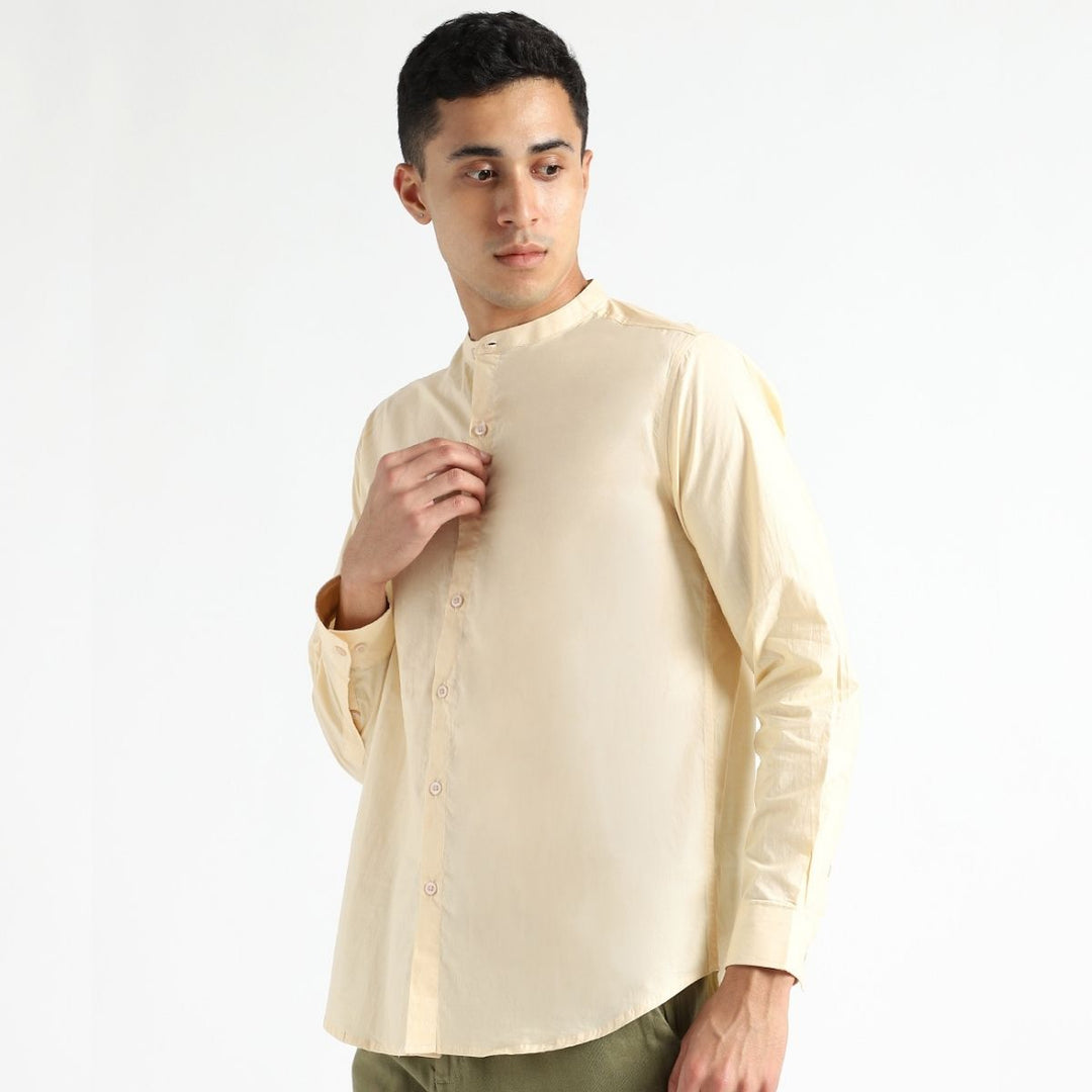 Naturally Dyed Mens Round Neck Shirt | Organic Cotton | Creamy Corn Yellow