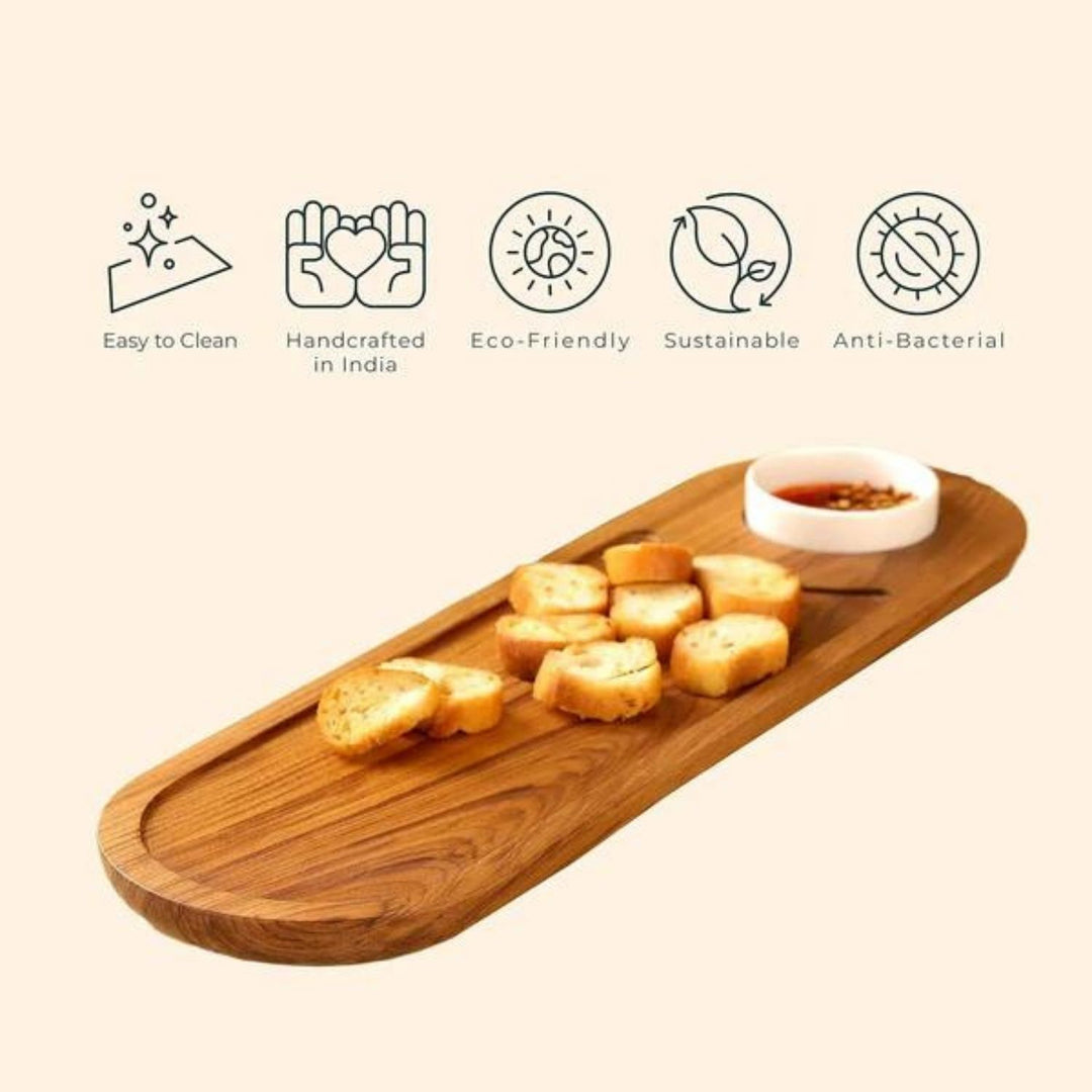 Cresta Chip & Dip Platter With Ceramic Bowl | Premium Teak Wood | 16 Inch