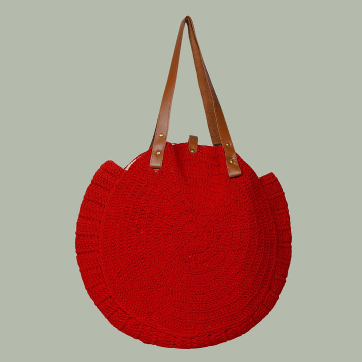 United Urbane Round Hand Bag | Hand-Crochet | Cotton Yarn | Crimson Red