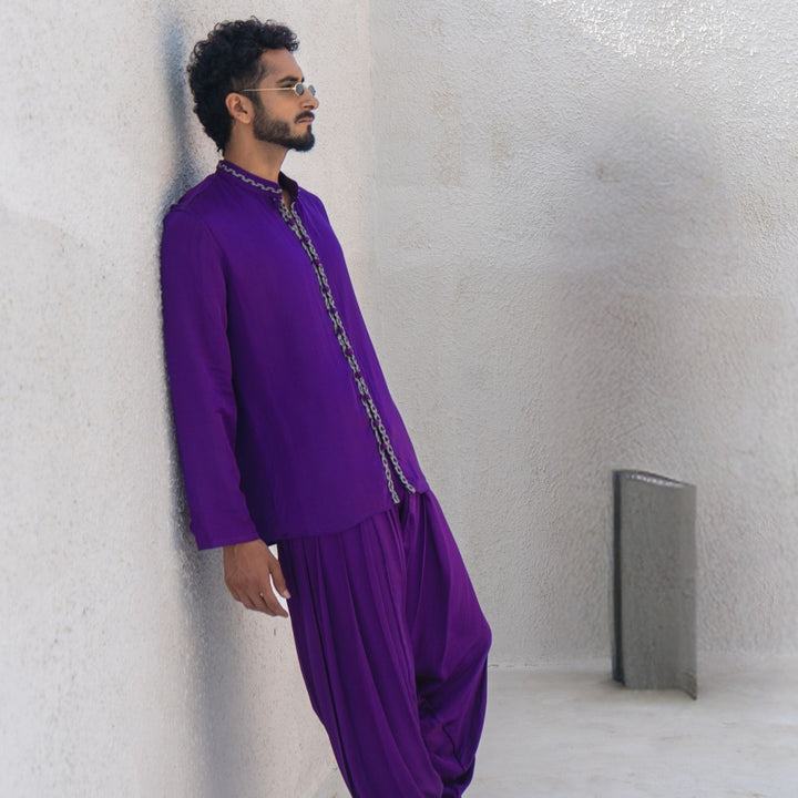 Solid Purple Braid Men's Kurta | Contemporary Occasion Wear | Sustainable