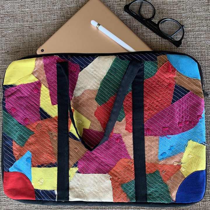 Vibrant Charm Silk Patchwork Laptop Bag Sleeve | 15 Inches