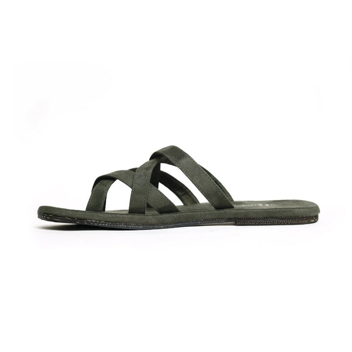 Radial Crossover Vegan Suede Slides Green | Flats for Men | Olive Green