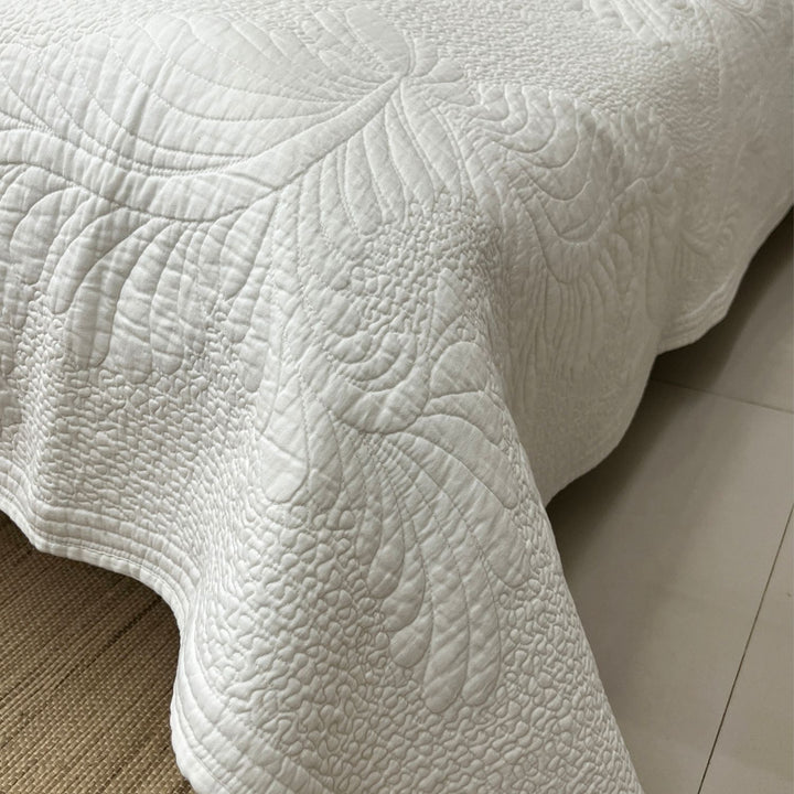 White Cotton Floral Embroidered Quilt | Blossom Elegance | 233 x 280 CM