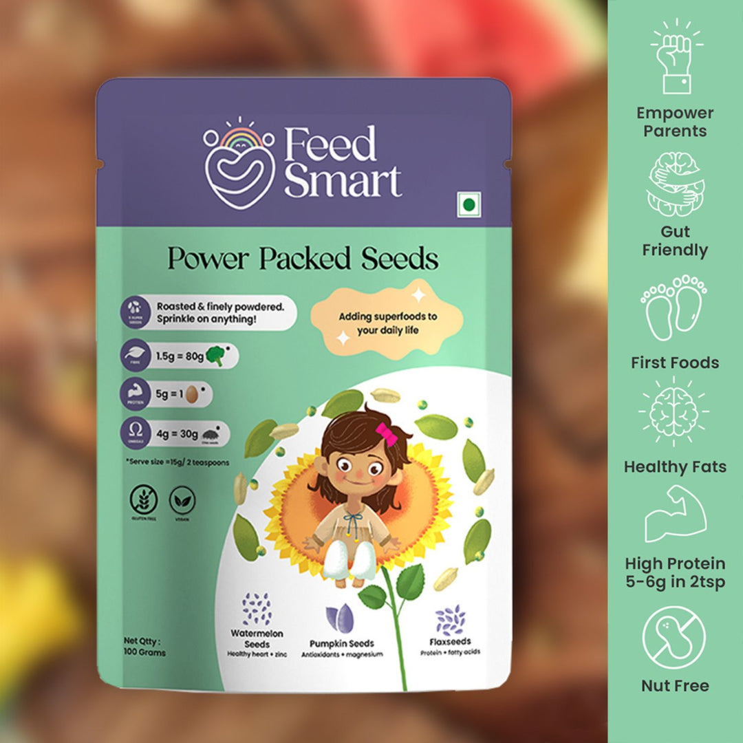 Power Packed Seeds - 6 Super Seeds Roasted & Powdered with Nutrients | Gut Friendly | Green Pumpkin Seeds | Watermelon Seeds | Sunflower Seeds | Flaxseeds 