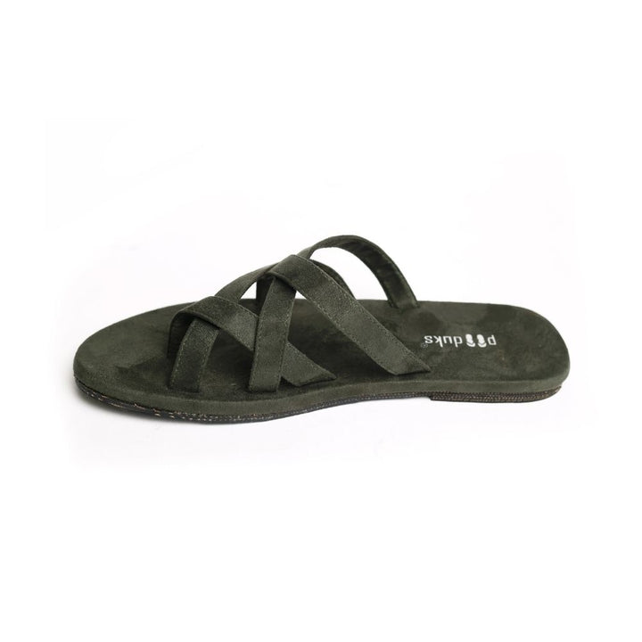 Radial Crossover Vegan Suede Slides Green | Flats for Men | Olive Green