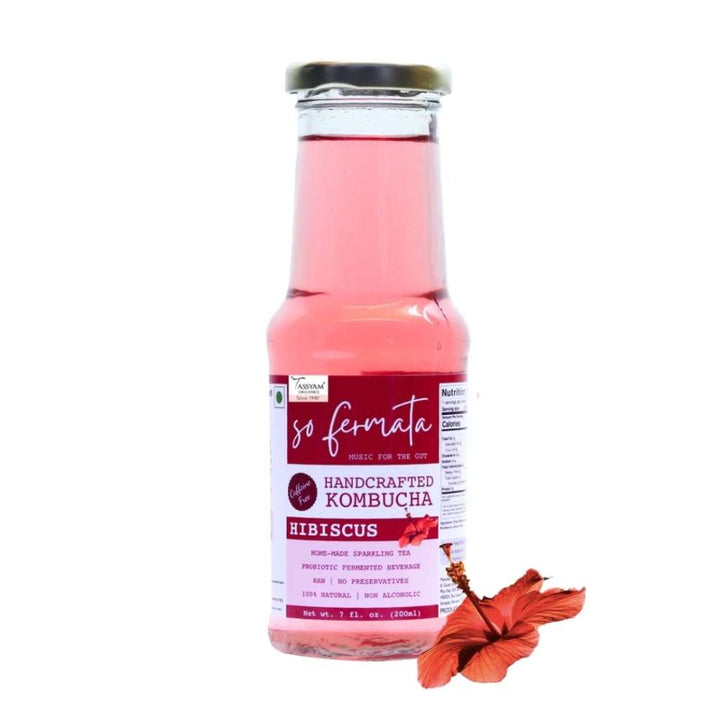 Handcrafted Hibiscus Kombucha | Organic | Probiotic | Gut Health | 200 ML