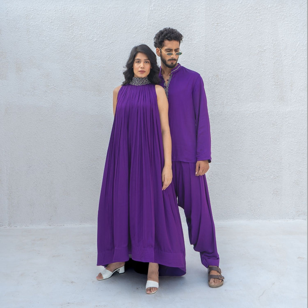 Solid Purple Braid Men's Kurta | Contemporary Occasion Wear | Sustainable