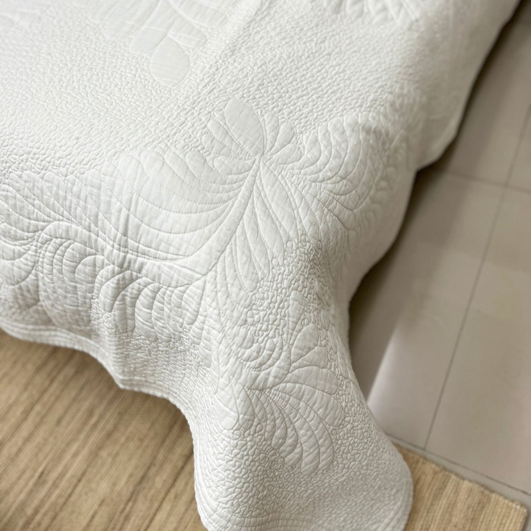 White Cotton Floral Embroidered Quilt | Blossom Elegance | 233 x 280 CM