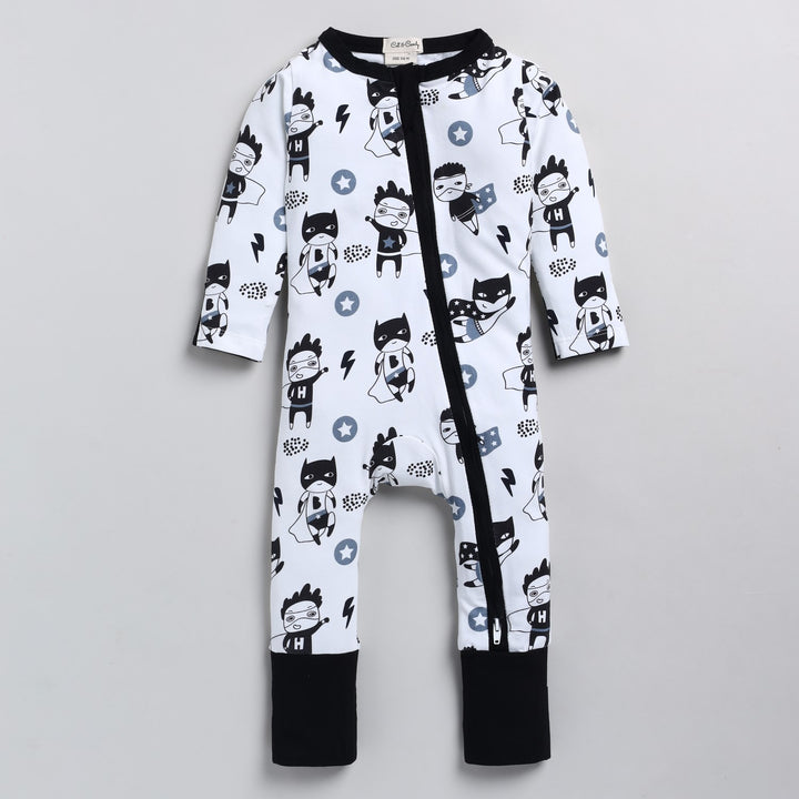 Superhero Print Full Body Baby Zipsuit | Organic Cotton | Eco-Friendly