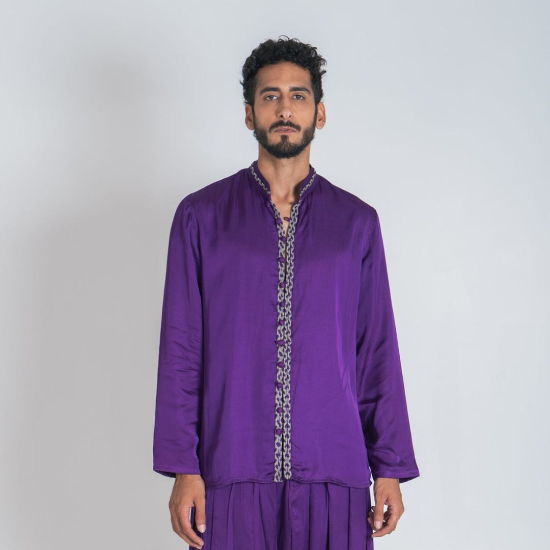 Solid Purple Braid Men's Kurta | Contemporary Occasion Wear | Sustainable