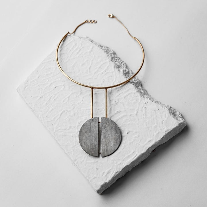 Twinning Moon | Dual Finish Brass Neckpiece | Sustainable | Versatile