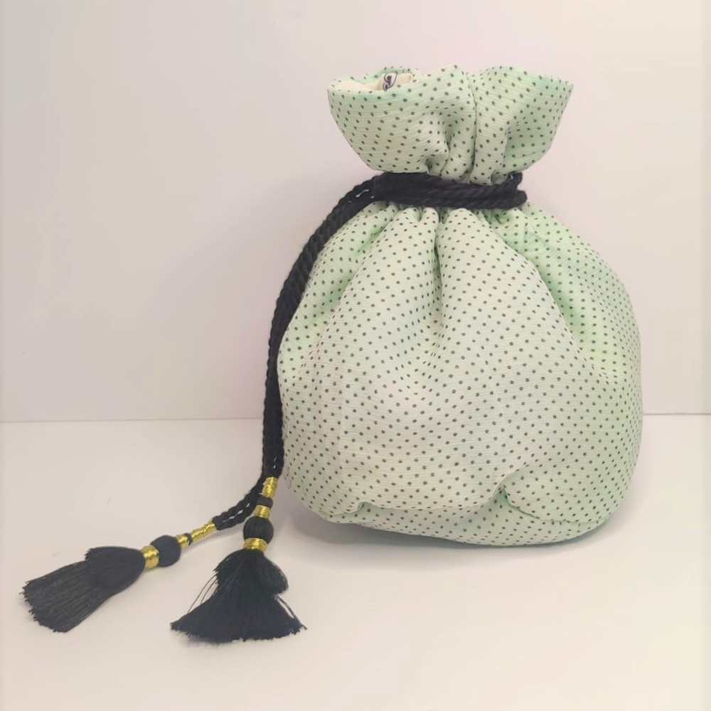 Mint Green Potli Bag | Made of Plastic Waste | 100% Sustainable | Polka Printed