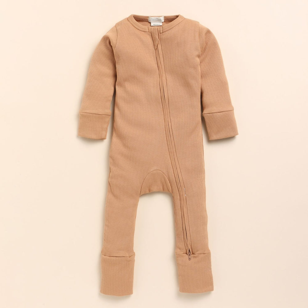Camel Long Sleeve Full Body Infant Zipsuit | 100% Cotton