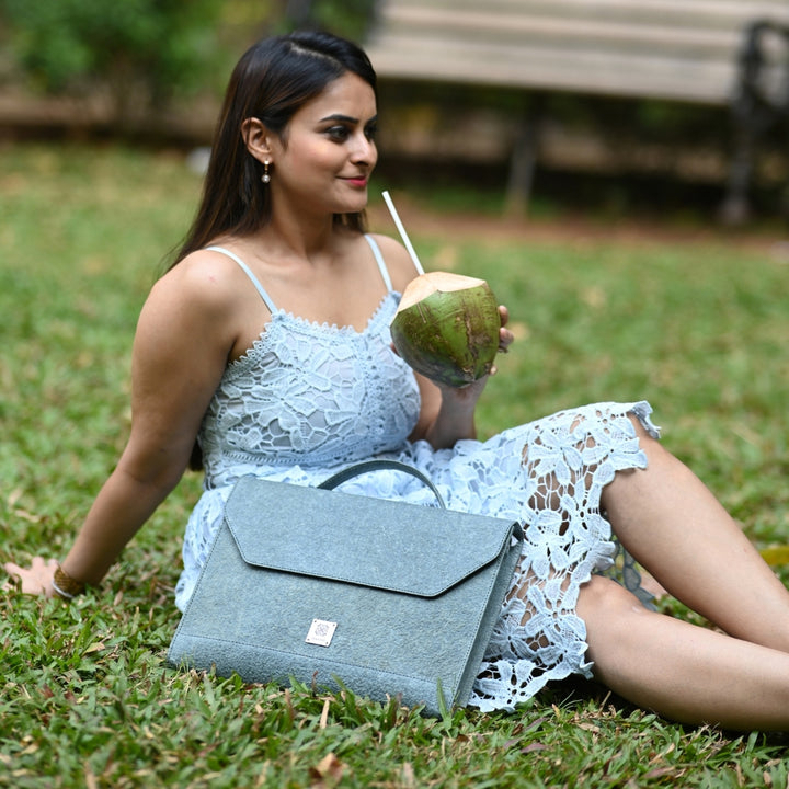 Laptop Bag With Handle And Sling | Made of Coconut Leather | Unisex | Powder Blue