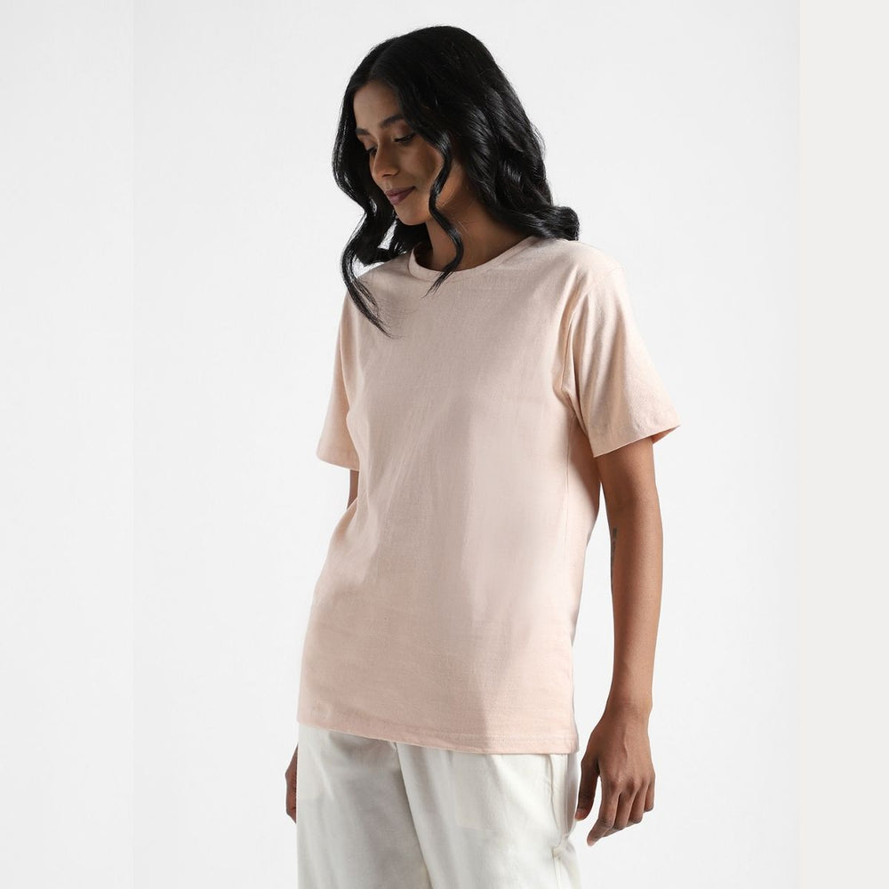 Womens Round Neck T-shirt | Organic Cotton | Naturally Dyed | Flesh Pink