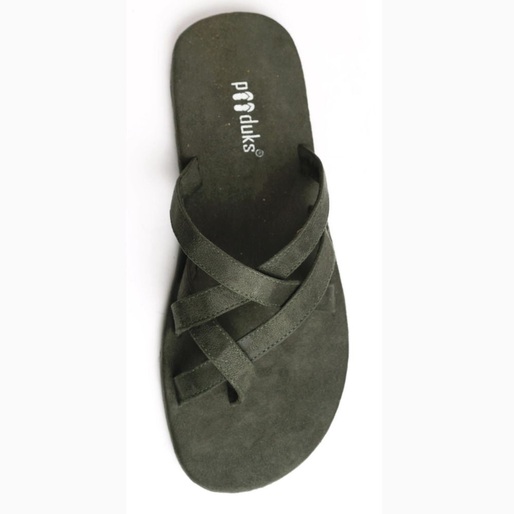 Radial Crossover Vegan Suede Slides Green | Flats for Men | Olive Green