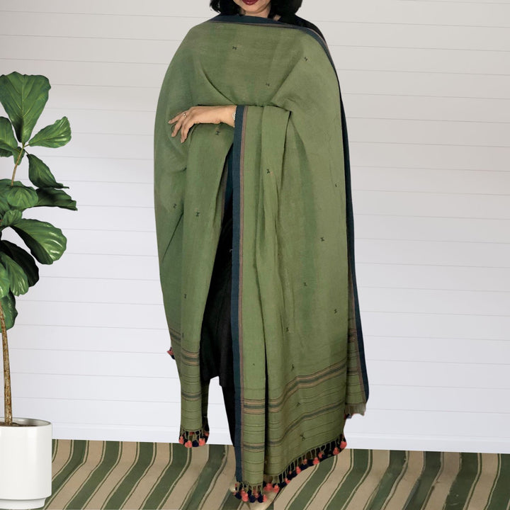 Imara Butti Kala Cotton Dupatta | Hand-Crafted | Elegant | Graceful | Fern Green