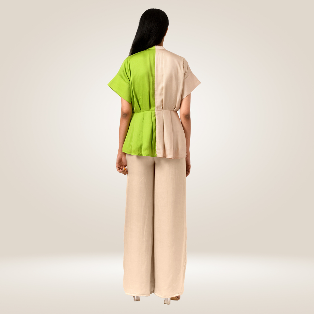 Ecru Green Half Half Blouse | Bemberg Modal Silk | Sustainable