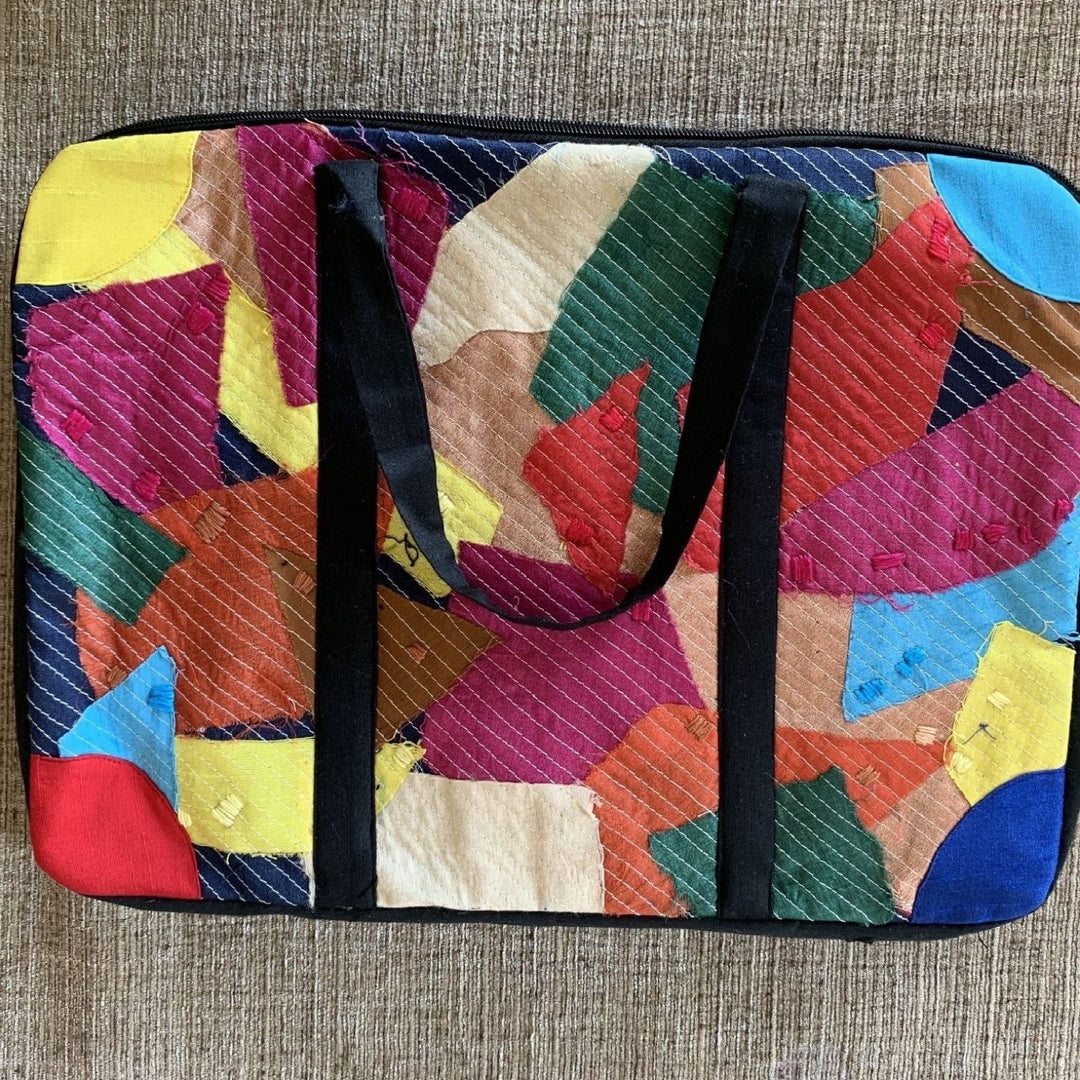 Vibrant Charm Silk Patchwork Laptop Bag Sleeve | 15 Inches