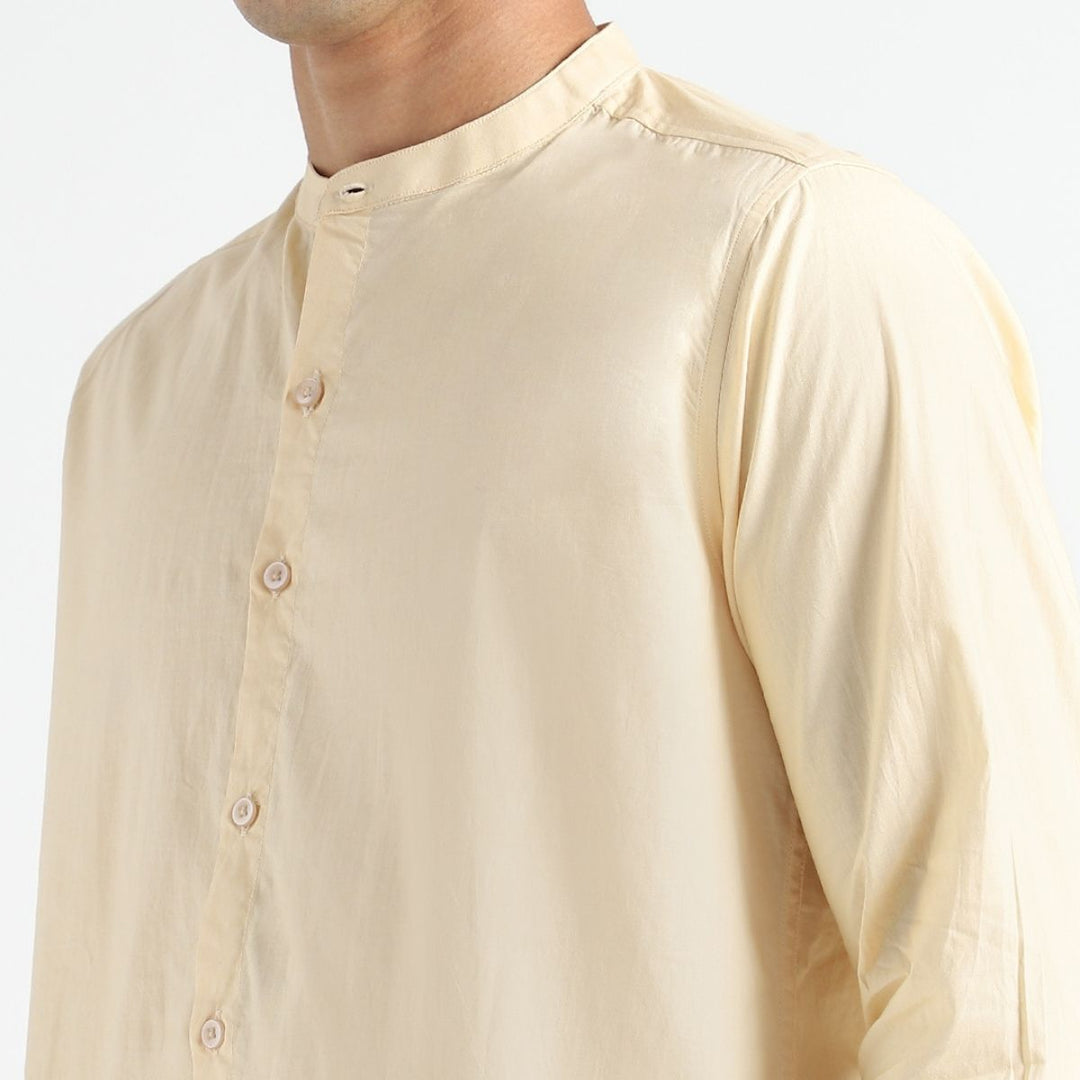 Naturally Dyed Mens Round Neck Shirt | Organic Cotton | Creamy Corn Yellow