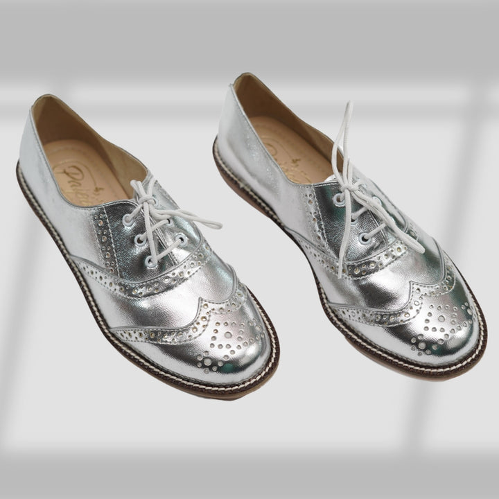 Oxford Brogues | Hand-Crafted | Women Shoes | Comfortable | Silver Metallic